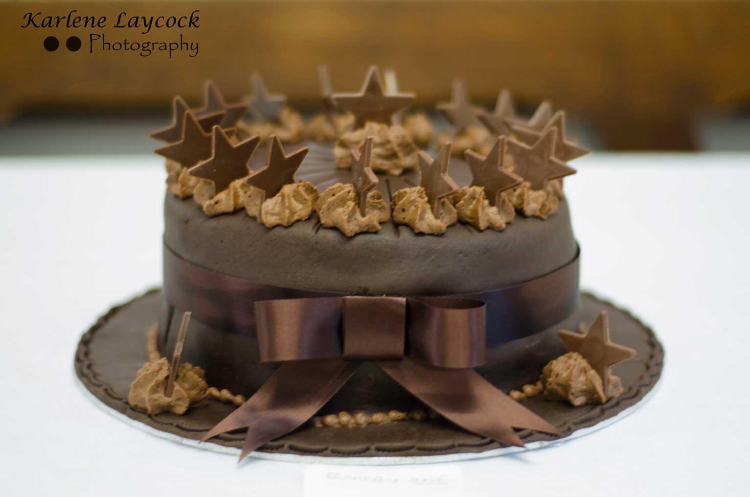 Photograph of Chocolate Celebration Cake topped with Stars taken at a Local Bake Off Event